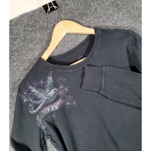 Sinful Affliction Long Sleeve Shirt Womens Large Thermal Wings Y2K Grunge Biker